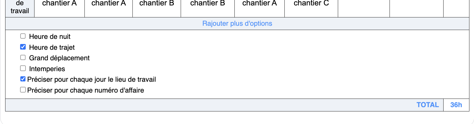 Feuille de pointage
